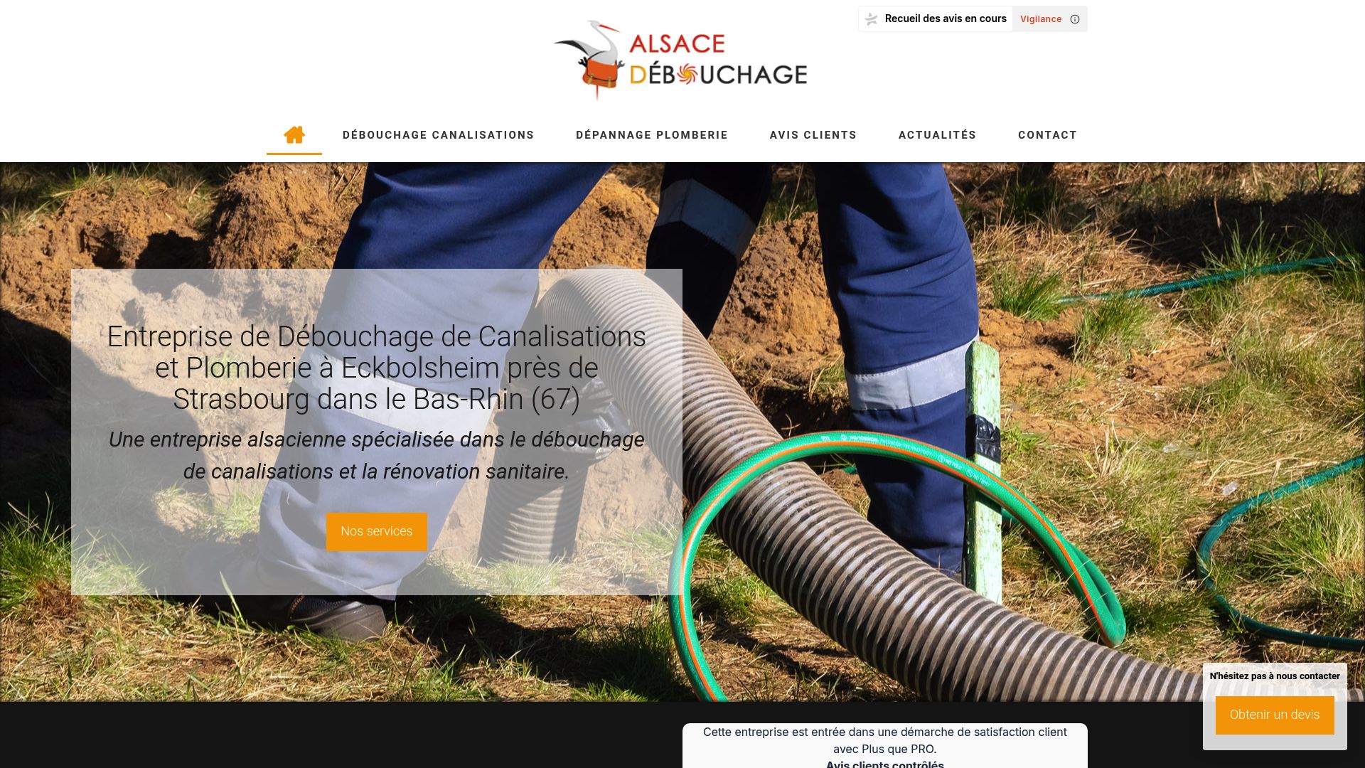 Screenshot of the master page of alsace-debouchage.com showing their