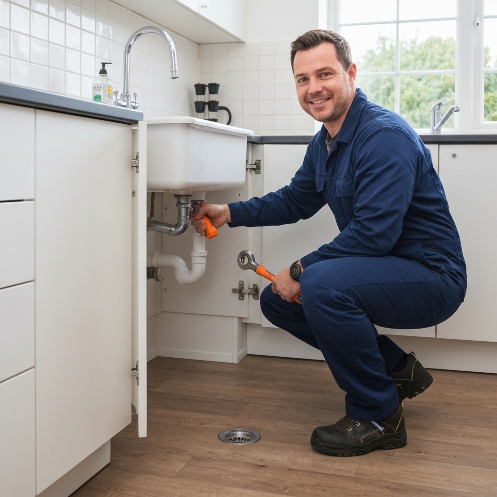 Professional plumber utilizing a high-pressure hydro-jetting machine to clear a clogged sewer line in a residential area, with water splashing and equipment visible.
