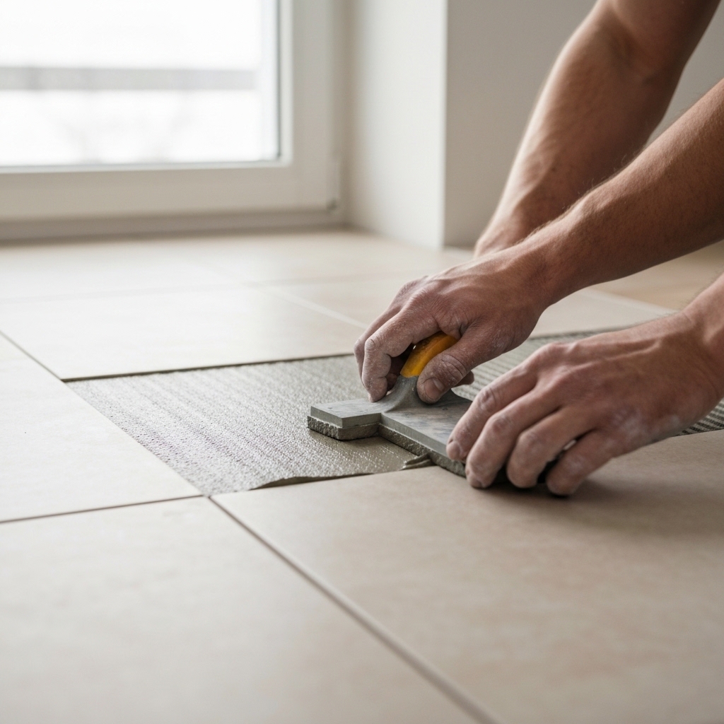 Close-up of a professional tiler