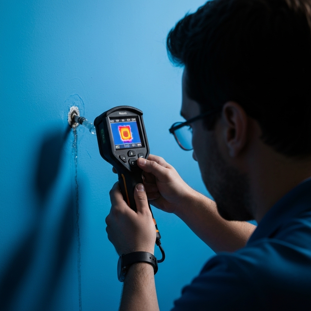 Technicien utilisant une caméra thermique pour détecter une fuite d