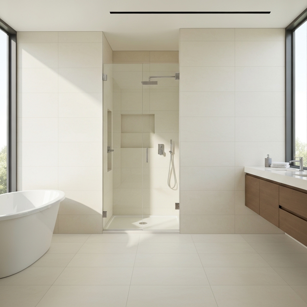 Modern bathroom interior with high-end sanitary fittings and sleek tiling work