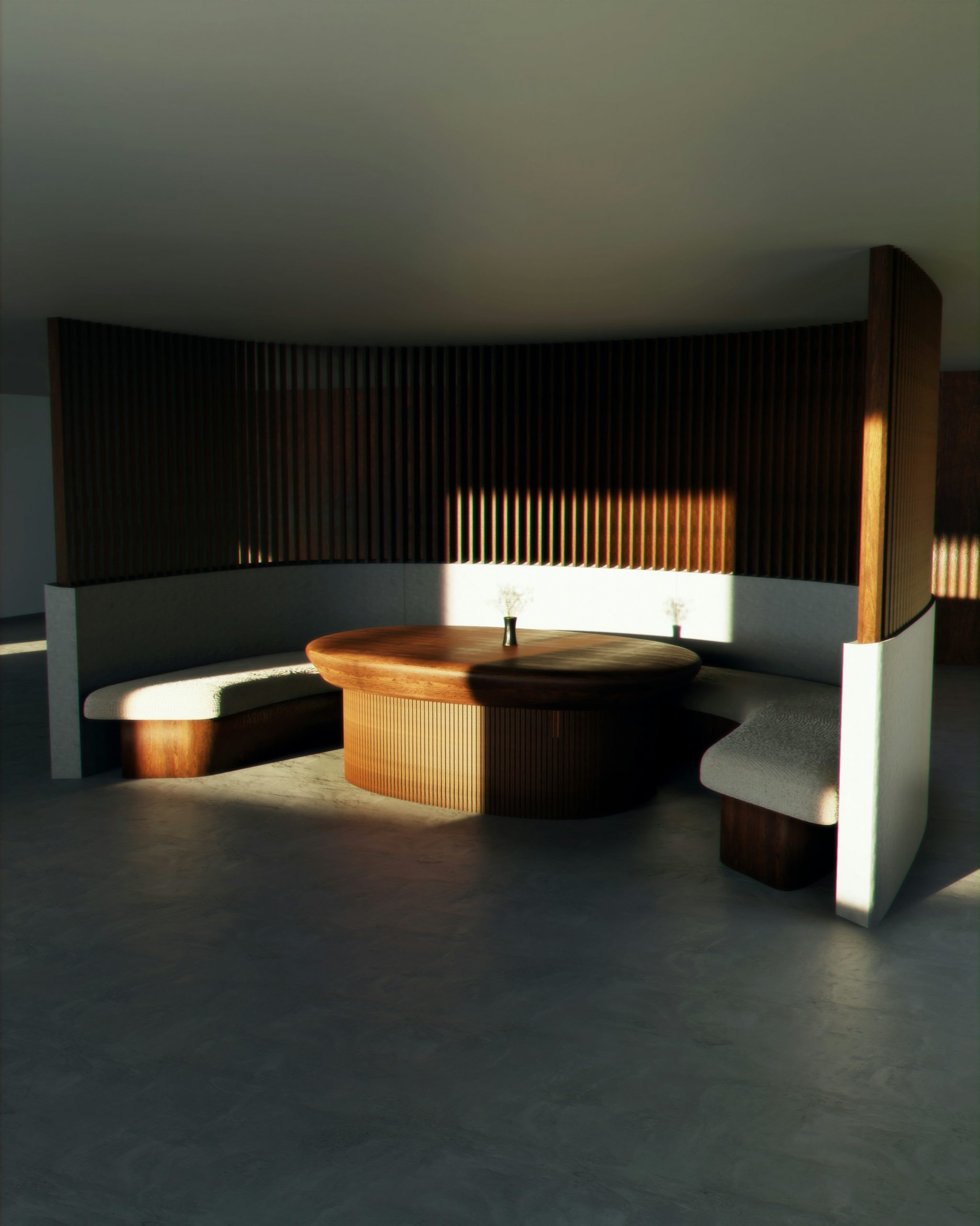 Une salle de bain optimisée dans un rendu 3D architectural.