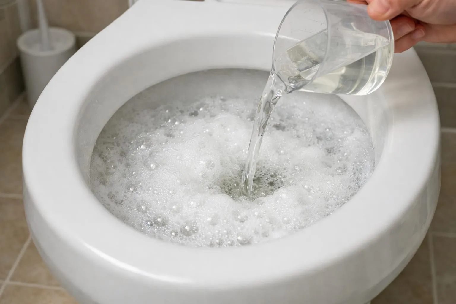 Toilette blanche avec de l'eau et de la mousse de savon.