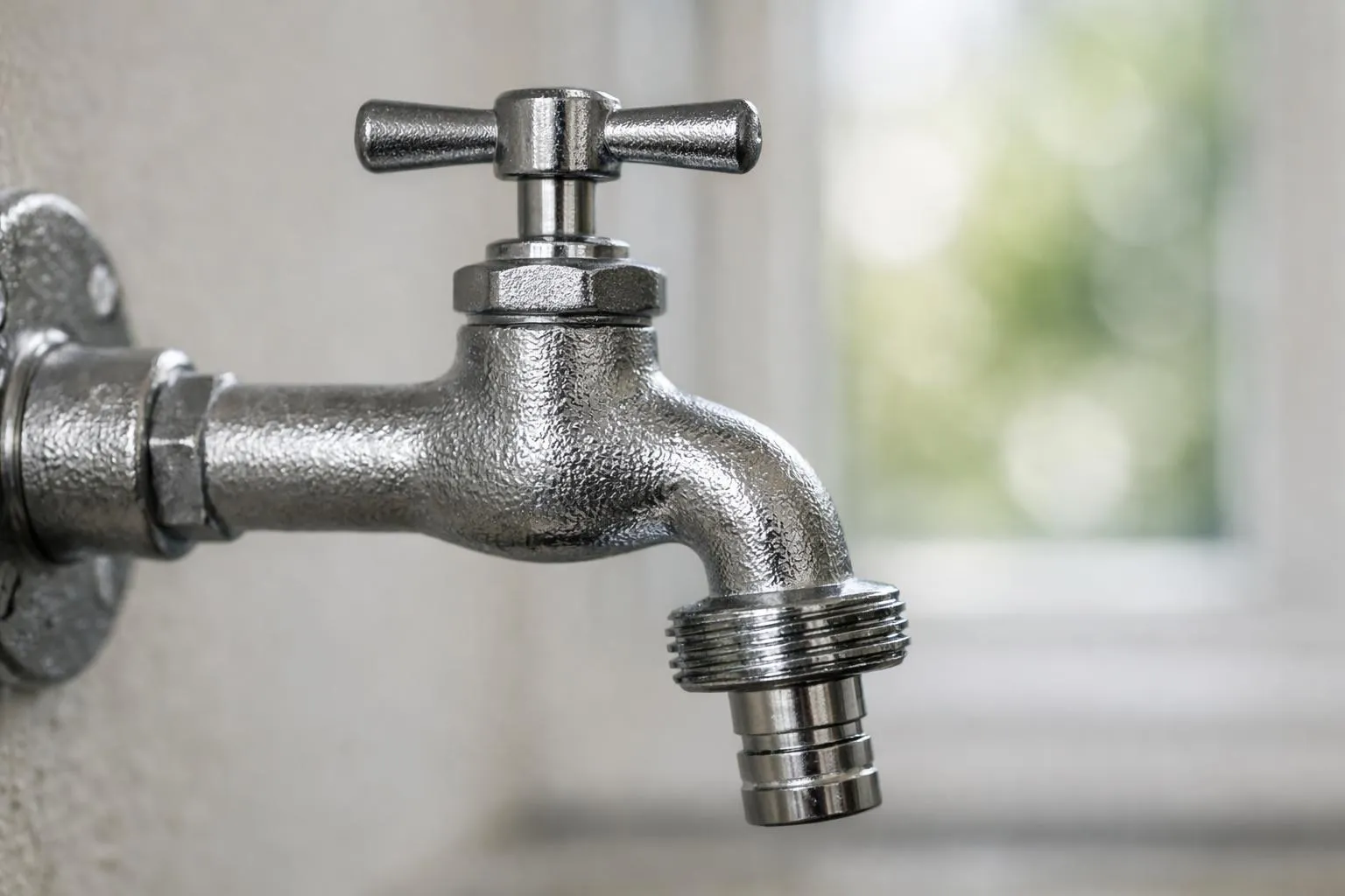 Robinet en métal gris avec poignée en forme de T.