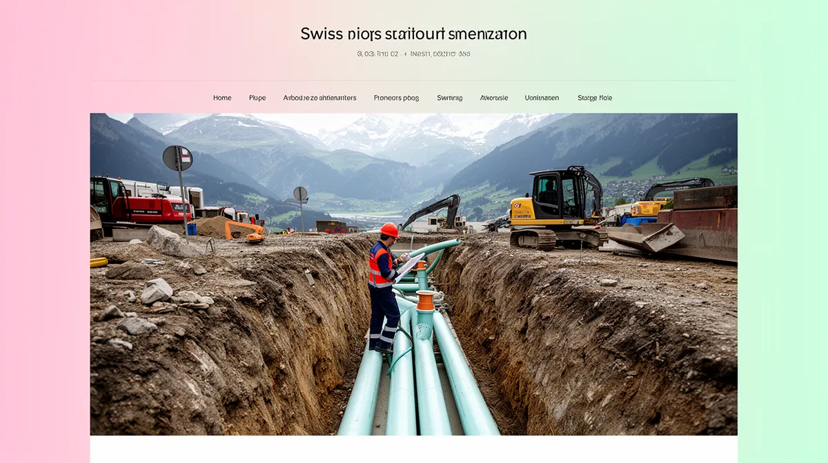 Chantier de construction de pipelines dans les montagnes suisses.